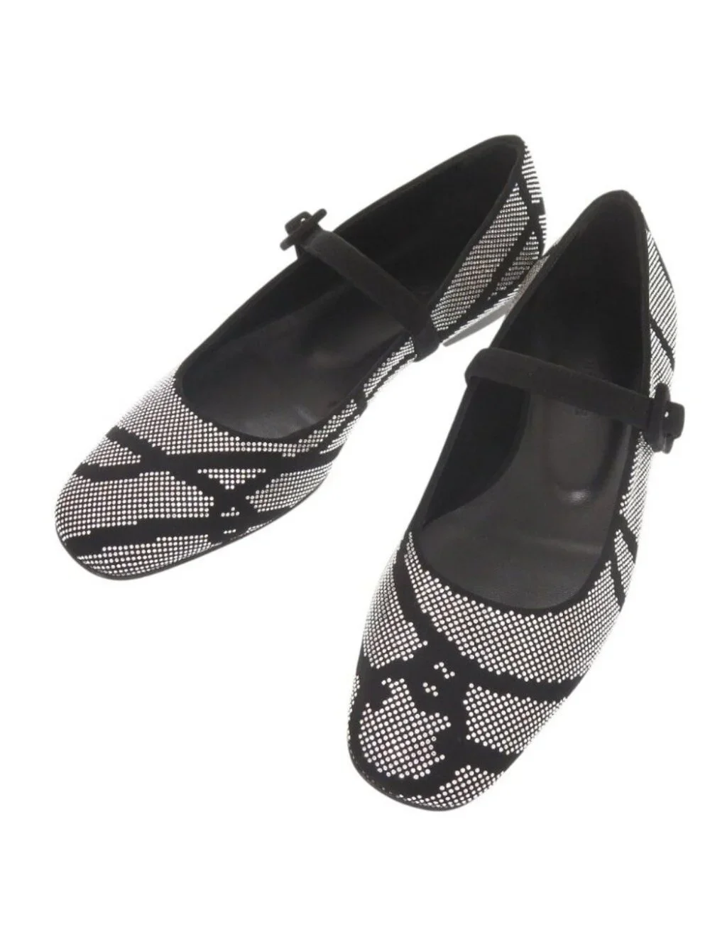 Hermes Light Ballet Flats 36 Suede Rhinestone Black Shoes Flat